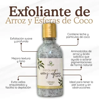 Exfoliante de arroz y esferas de coco