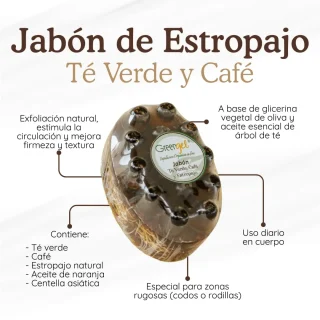 Jabón de té verde, café y estropajo