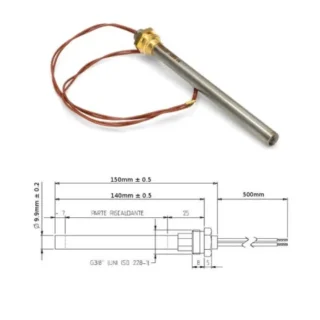 Resistencia estufa pellet 140mm x 9.9mm 3/8 250W HT62650
