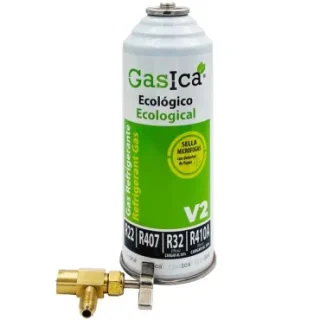 Gas refrigerante GASICA V2 - R22-R32-R407-R290-R410A + llave de servicio