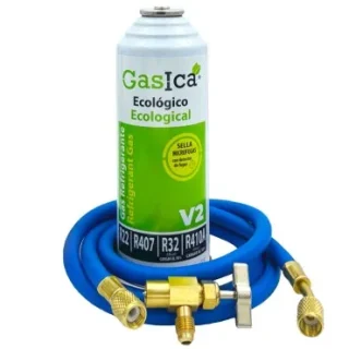 Gas refrigerante GASICA V2 - R22 R32 R407 R290 R410A + manguera carga 5/16"x1/4" + válvula