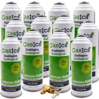 Pack 12 botellas gas refrigerante GASICA D2 - R12 R134a + llave de servicio