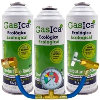 Pack 3 botellas gas refrigerante GASICA D2 - R12 R134a + manómetro