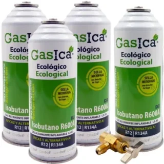 Pack 4 botellas gas refrigerante GASICA D2 - R12 R134a + llave de servicio