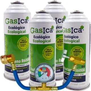 Pack 4 botellas gas refrigerante GASICA D2 - R12 R134a + manómetro