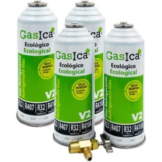 Pack 4 botellas gas refrigerante GASICA V2 - R22-R32-R407-R290-R410A + llave de servicio