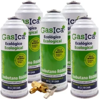 Pack 5 botellas gas refrigerante GASICA D2 - R12 R134a + llave de servicio