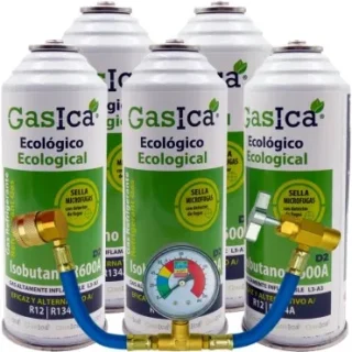 Pack 5 botellas gas refrigerante GASICA D2 - R12 R134A + manómetro