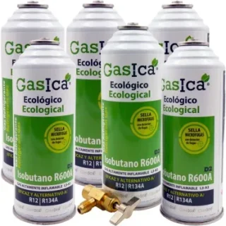 Pack 6 botellas gas refrigerante GASICA D2 - R12 R134a + llave de servicio