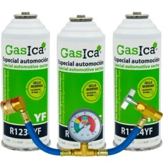 Pack 3 botellas gas refrigerante GASICA YF - R1234yf + manómetro