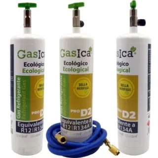 Pack 3 botellas gas refrigerante GASICA PRO D2 - R12 R134a + manguera carga 1/4"x1/4"