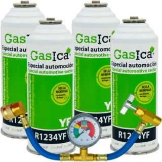 Pack 4 botellas gas refrigerante GASICA YF - R1234yf + manómetro