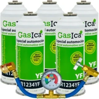 Pack 5 botellas gas refrigerante GASICA YF - R1234yf + manómetro